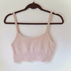 Garter Stitched Knit Crop Top - Light beige
